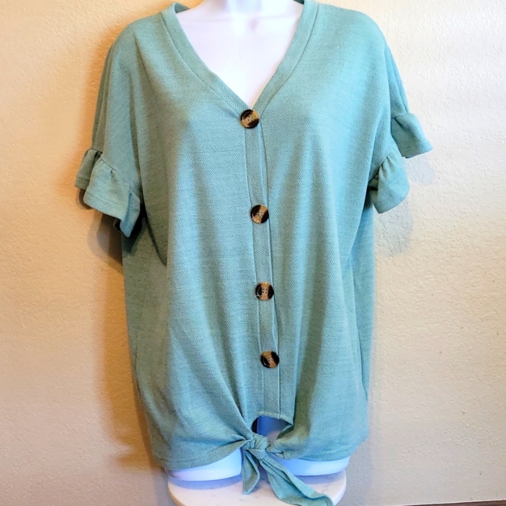 Ruffle Sleeve Button-up Knot Blouse
